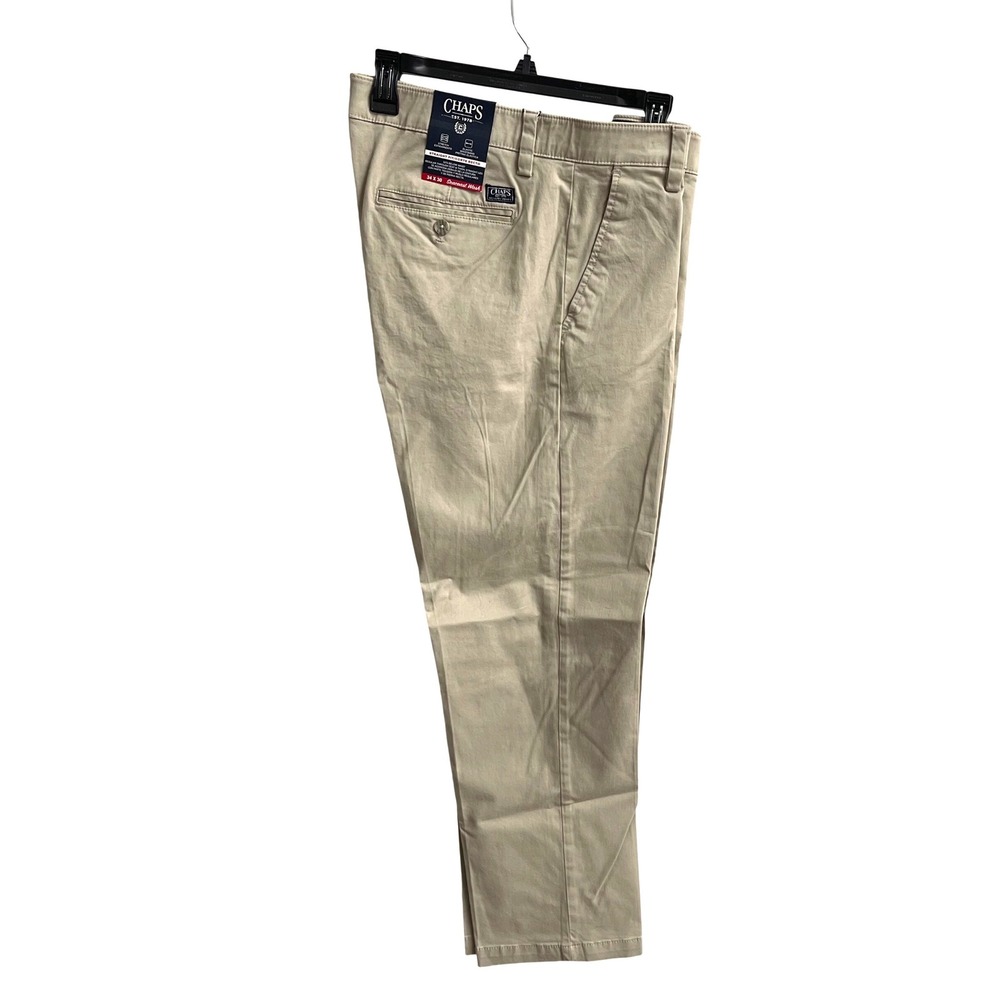 Chaps Chino Pants Mens 34x30 Khaki Straight Fit Stretch Seacoast Wash New